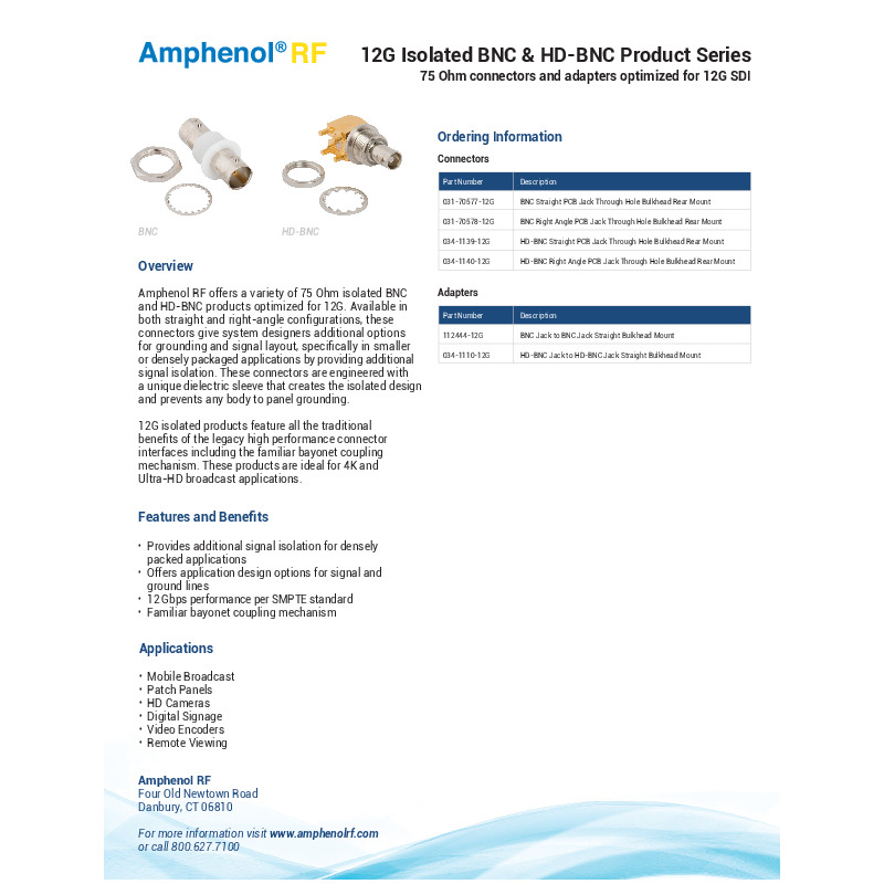 112404 - BNC Straight PCB Jack Through Hole 50 Ohm | Amphenol RF